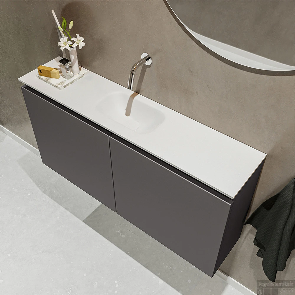 MONDIAZ TURE 100cm Toiletmeubel Dark Grey. EDEN Wastafel Talc Midden Geen Kraangat 3 MONDIAZ TURE 100cm Toiletmeubel Dark Grey. EDEN Wastafel Talc Midden Geen Kraangat - Afbeelding 3