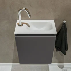 MONDIAZ TURE 40cm Toiletmeubel Dark Grey. EDEN Wastafel Talc Rechts 1 Kraangat -Zalig Baden Verkoopwinkel badkamermeubel ture dark grey model eden talc top 0003