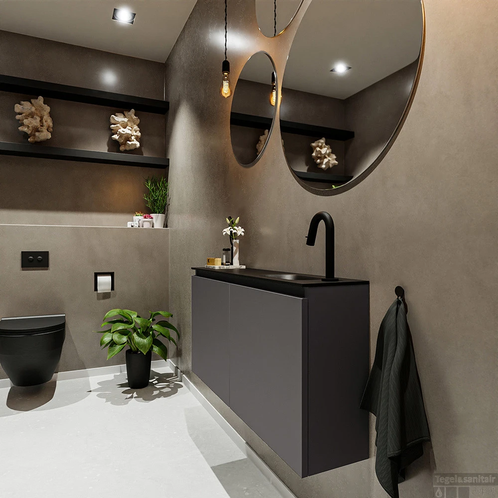 MONDIAZ TURE 100cm Toiletmeubel Dark Grey. EDEN Wastafel Urban Rechts 1 Kraangat 2 MONDIAZ TURE 100cm Toiletmeubel Dark Grey. EDEN Wastafel Urban Rechts 1 Kraangat - Afbeelding 2