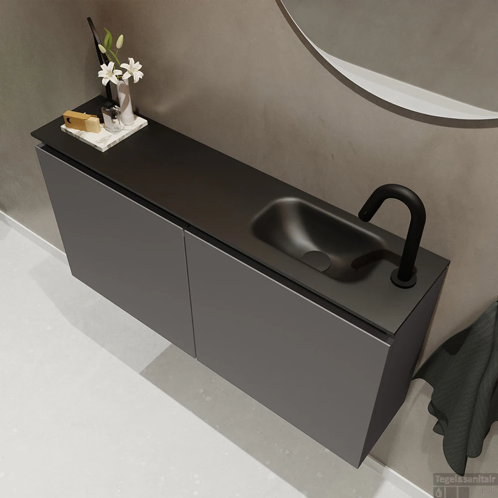 MONDIAZ TURE 100cm Toiletmeubel Dark Grey. EDEN Wastafel Urban Rechts 1 Kraangat 3 MONDIAZ TURE 100cm Toiletmeubel Dark Grey. EDEN Wastafel Urban Rechts 1 Kraangat - Afbeelding 3