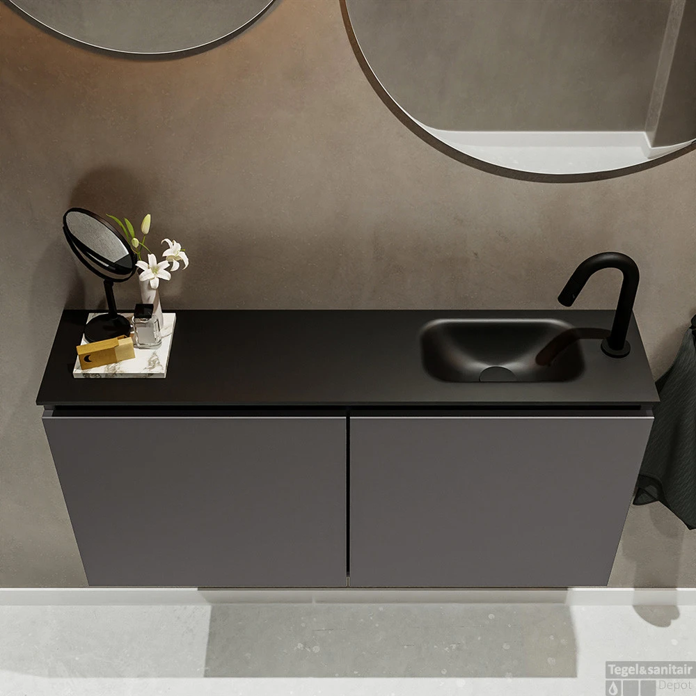 MONDIAZ TURE 100cm Toiletmeubel Dark Grey. EDEN Wastafel Urban Rechts 1 Kraangat 4 MONDIAZ TURE 100cm Toiletmeubel Dark Grey. EDEN Wastafel Urban Rechts 1 Kraangat - Afbeelding 4
