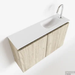 MONDIAZ TURE 80cm Toiletmeubel Light Brown Grey. EDEN Wastafel Talc Rechts 1 Kraangat