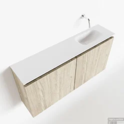 MONDIAZ TURE 100cm Toiletmeubel Light Brown Grey. EDEN Wastafel Talc Rechts Geen Kraangat