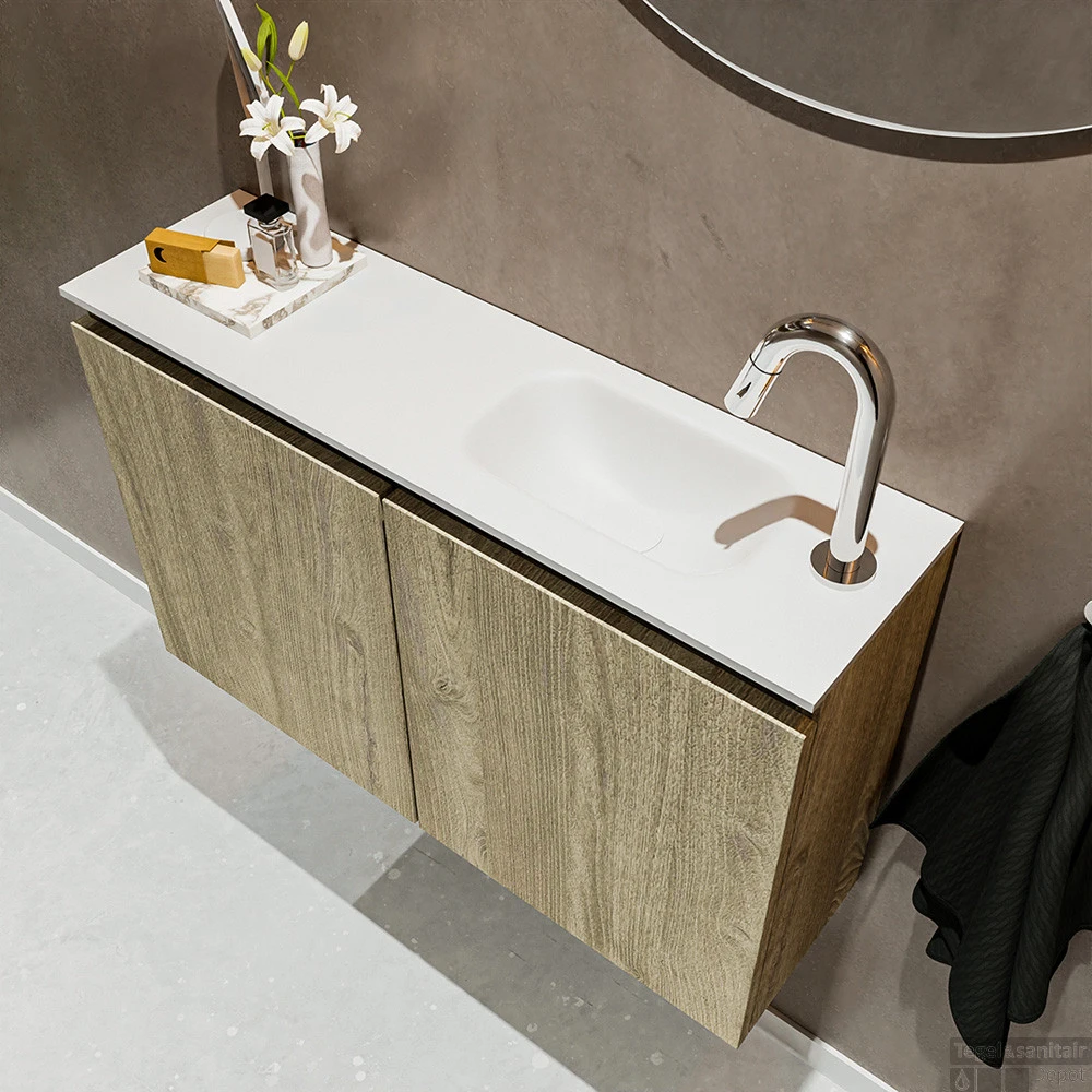 MONDIAZ TURE 80cm Toiletmeubel Light Brown Grey. EDEN Wastafel Talc Rechts 1 Kraangat 3 MONDIAZ TURE 80cm Toiletmeubel Light Brown Grey. EDEN Wastafel Talc Rechts 1 Kraangat - Afbeelding 3