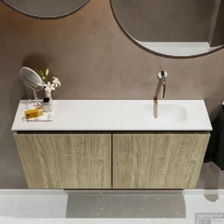 MONDIAZ TURE 100cm Toiletmeubel Light Brown Grey. EDEN Wastafel Talc Rechts Geen Kraangat -Zalig Baden Verkoopwinkel badkamermeubel ture light brown grey model eden talc top 00024