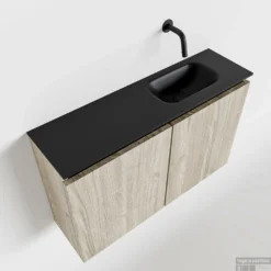 MONDIAZ TURE 80cm Toiletmeubel Light Brown Grey. EDEN Wastafel Urban Rechts Geen Kraangat