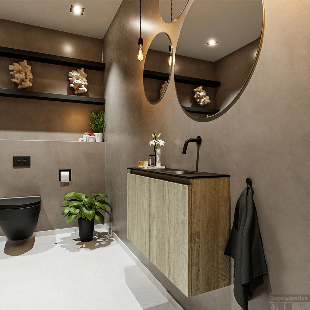 MONDIAZ TURE 80cm Toiletmeubel Light Brown Grey. EDEN Wastafel Urban Rechts Geen Kraangat 2 MONDIAZ TURE 80cm Toiletmeubel Light Brown Grey. EDEN Wastafel Urban Rechts Geen Kraangat - Afbeelding 2