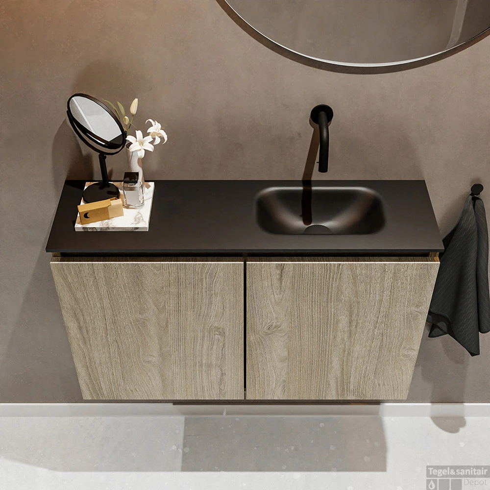 MONDIAZ TURE 80cm Toiletmeubel Light Brown Grey. EDEN Wastafel Urban Rechts Geen Kraangat 4 MONDIAZ TURE 80cm Toiletmeubel Light Brown Grey. EDEN Wastafel Urban Rechts Geen Kraangat - Afbeelding 4