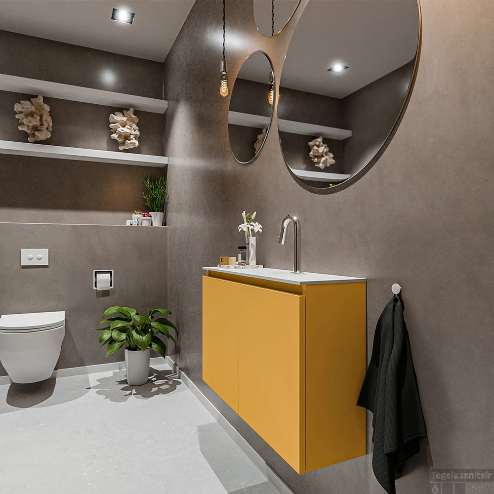 MONDIAZ TURE 80cm Toiletmeubel Ocher. EDEN Wastafel Talc Midden 1 Kraangat 2 MONDIAZ TURE 80cm Toiletmeubel Ocher. EDEN Wastafel Talc Midden 1 Kraangat - Afbeelding 2