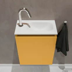 MONDIAZ TURE 40cm Toiletmeubel Ocher. EDEN Wastafel Talc Rechts 1 Kraangat -Zalig Baden Verkoopwinkel badkamermeubel ture ocher model eden talc top 0003