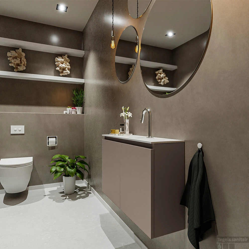 MONDIAZ TURE 80cm Toiletmeubel Smoke. EDEN Wastafel Talc Midden 1 Kraangat 2 MONDIAZ TURE 80cm Toiletmeubel Smoke. EDEN Wastafel Talc Midden 1 Kraangat - Afbeelding 2