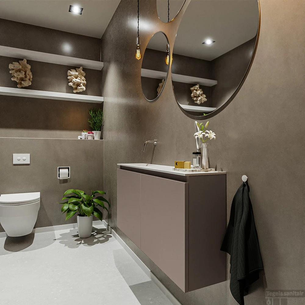 MONDIAZ TURE 100cm Toiletmeubel Smoke. EDEN Wastafel Talc Links Geen Kraangat 2 MONDIAZ TURE 100cm Toiletmeubel Smoke. EDEN Wastafel Talc Links Geen Kraangat - Afbeelding 2