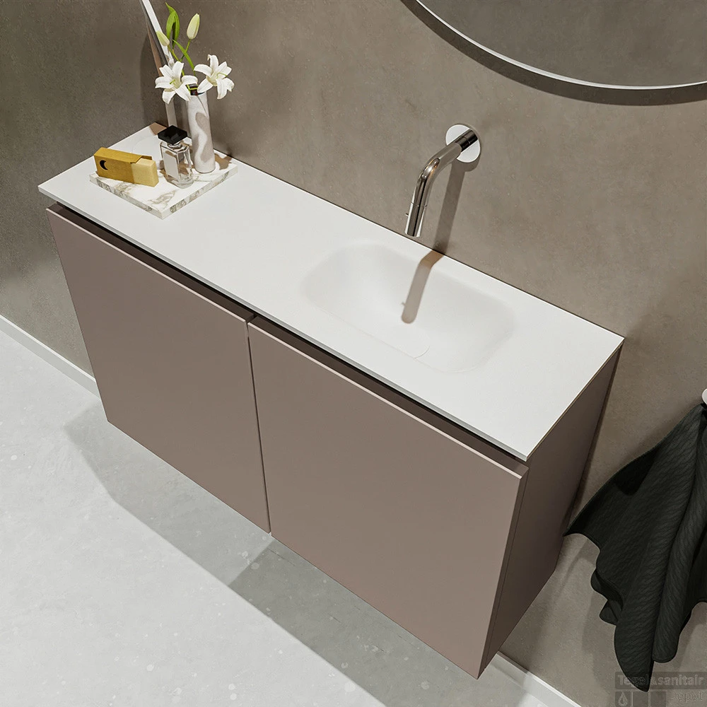 MONDIAZ TURE 80cm Toiletmeubel Smoke. EDEN Wastafel Talc Rechts Geen Kraangat 3 MONDIAZ TURE 80cm Toiletmeubel Smoke. EDEN Wastafel Talc Rechts Geen Kraangat - Afbeelding 3