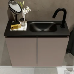 MONDIAZ TURE 60cm Toiletmeubel Smoke. EDEN Wastafel Urban Rechts 1 Kraangat -Zalig Baden Verkoopwinkel badkamermeubel ture smoke model eden urban top 0011