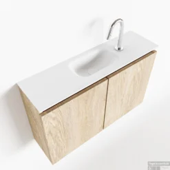 MONDIAZ TURE 80cm Toiletmeubel Washed Oak. EDEN Wastafel Talc Midden 1 Kraangat