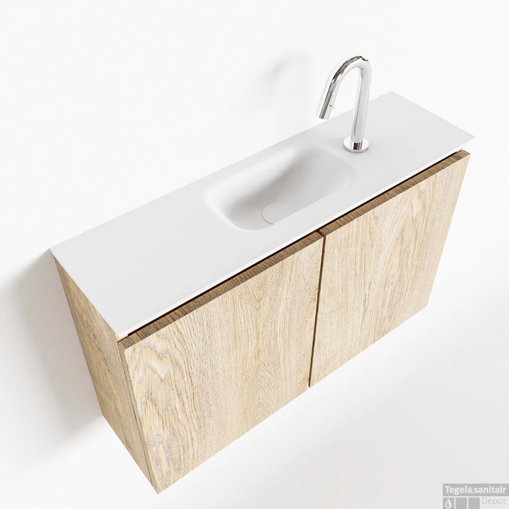 MONDIAZ TURE 80cm Toiletmeubel Washed Oak. EDEN Wastafel Talc Midden 1 Kraangat 1 MONDIAZ TURE 80cm Toiletmeubel Washed Oak. EDEN Wastafel Talc Midden 1 Kraangat