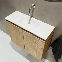 MONDIAZ TURE 60cm Toiletmeubel Washed Oak. EDEN Wastafel Talc Midden Geen Kraangat -Zalig Baden Verkoopwinkel badkamermeubel ture washed oak model eden talc sidetop 00008