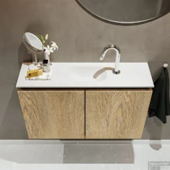 MONDIAZ TURE 80cm Toiletmeubel Washed Oak. EDEN Wastafel Talc Midden 1 Kraangat 8 MONDIAZ TURE 80cm Toiletmeubel Washed Oak. EDEN Wastafel Talc Midden 1 Kraangat -Zalig Baden Verkoopwinkel badkamermeubel ture washed oak model eden talc top 00013