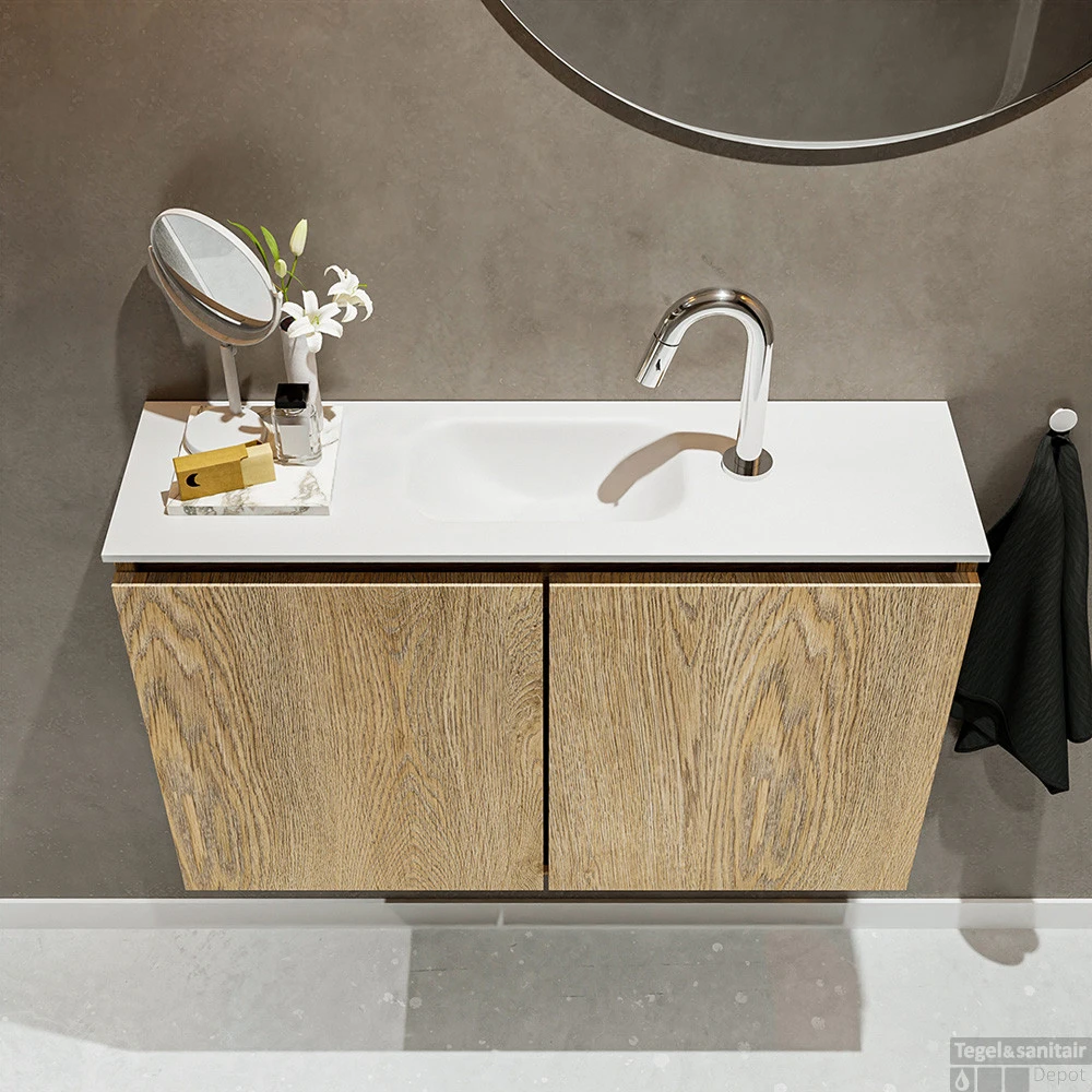 MONDIAZ TURE 80cm Toiletmeubel Washed Oak. EDEN Wastafel Talc Midden 1 Kraangat 4 MONDIAZ TURE 80cm Toiletmeubel Washed Oak. EDEN Wastafel Talc Midden 1 Kraangat - Afbeelding 4