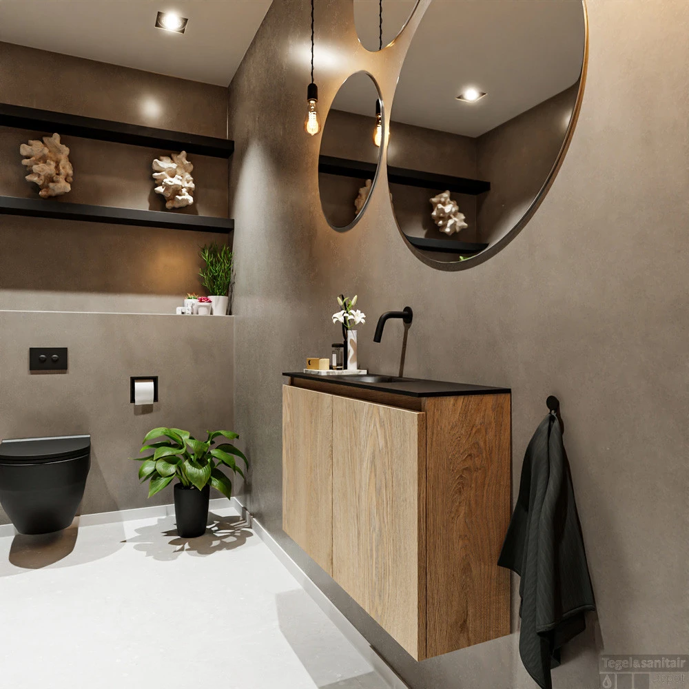 MONDIAZ TURE 80cm Toiletmeubel Washed Oak. EDEN Wastafel Urban Midden Geen Kraangat 2 MONDIAZ TURE 80cm Toiletmeubel Washed Oak. EDEN Wastafel Urban Midden Geen Kraangat - Afbeelding 2