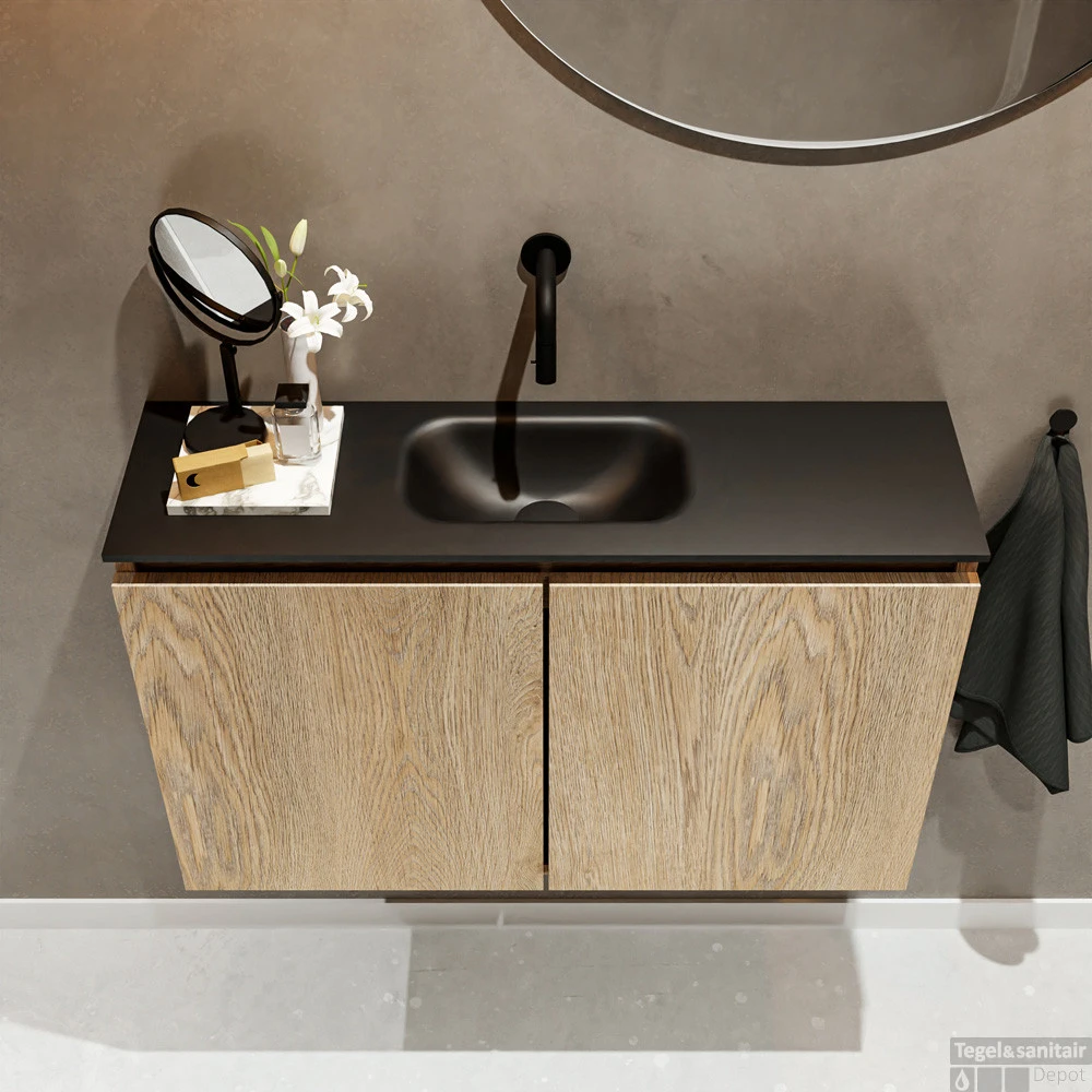MONDIAZ TURE 80cm Toiletmeubel Washed Oak. EDEN Wastafel Urban Midden Geen Kraangat 4 MONDIAZ TURE 80cm Toiletmeubel Washed Oak. EDEN Wastafel Urban Midden Geen Kraangat - Afbeelding 4