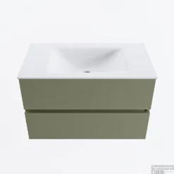 MONDIAZ VICA 80cm Badmeubel Onderkast Army 2 Lades. Wastafel CLOUD Midden Zonder Kraangat, Kleur Talc.
