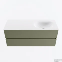 MONDIAZ VICA 120cm Badmeubel Onderkast Army 2 Lades. Wastafel MOON Rechts Zonder Kraangat, Kleur Talc.