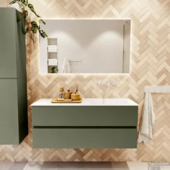 MONDIAZ VICA 120cm Badmeubel Onderkast Army 2 Lades. Wastafel MOON Rechts Zonder Kraangat, Kleur Talc. -Zalig Baden Verkoopwinkel badkamermeubel vica army moon talc set1 0028