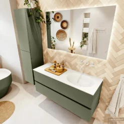 MONDIAZ VICA 120cm Badmeubel Onderkast Army 2 Lades. Wastafel MOON Rechts Zonder Kraangat, Kleur Talc. -Zalig Baden Verkoopwinkel badkamermeubel vica army moon talc set2 0028