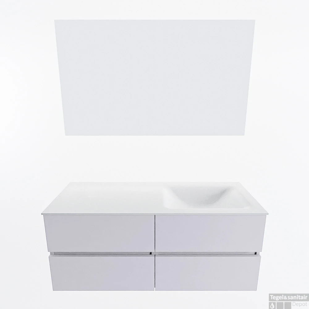 MONDIAZ VICA 120cm Badmeubel Onderkast Cale 4 Lades. Wastafel CLOUD Rechts Zonder Kraangat, Kleur Talc Met Spiegel LED. 4 MONDIAZ VICA 120cm Badmeubel Onderkast Cale 4 Lades. Wastafel CLOUD Rechts Zonder Kraangat, Kleur Talc Met Spiegel LED. - Afbeelding 4