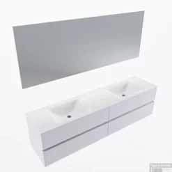 MONDIAZ VICA 190cm Badmeubel Onderkast Cale 4 Lades. Wastafel CLOUD Dubbel 2 Kraangaten, Kleur Talc Met Spiegel LED.