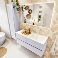 MONDIAZ VICA 120cm Badmeubel Onderkast Cale 4 Lades. Wastafel CLOUD Rechts Zonder Kraangat, Kleur Talc Met Spiegel LED. 10 MONDIAZ VICA 120cm Badmeubel Onderkast Cale 4 Lades. Wastafel CLOUD Rechts Zonder Kraangat, Kleur Talc Met Spiegel LED. -Zalig Baden Verkoopwinkel badkamermeubel vica cale cloud talc set2 0058