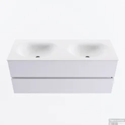 MONDIAZ VICA 120cm Badmeubel Onderkast Cale 2 Lades. Wastafel MOON Dubbel Zonder Kraangat, Kleur Talc.