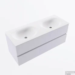 MONDIAZ VICA 120cm Badmeubel Onderkast Cale 2 Lades. Wastafel MOON Dubbel Zonder Kraangat, Kleur Talc. -Zalig Baden Verkoopwinkel badkamermeubel vica cale moon talc google2 0029