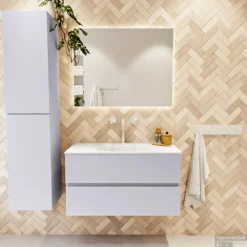 MONDIAZ VICA 90cm Badmeubel Onderkast Cale 2 Lades. Wastafel MOON Midden 1 Kraangat, Kleur Talc. -Zalig Baden Verkoopwinkel badkamermeubel vica cale moon talc set1 0008