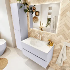 MONDIAZ VICA 90cm Badmeubel Onderkast Cale 2 Lades. Wastafel MOON Midden 1 Kraangat, Kleur Talc. -Zalig Baden Verkoopwinkel badkamermeubel vica cale moon talc set2 0008