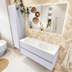 MONDIAZ VICA 120cm Badmeubel Onderkast Cale 2 Lades. Wastafel MOON Dubbel Zonder Kraangat, Kleur Talc. -Zalig Baden Verkoopwinkel badkamermeubel vica cale moon talc set2 0029