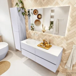 MONDIAZ VICA 130cm Badmeubel Onderkast Cale 4 Lades. Wastafel Moon Links Zonder Kraangat, Kleur Talc Met Spiegel LED. 10 MONDIAZ VICA 130cm Badmeubel Onderkast Cale 4 Lades. Wastafel Moon Links Zonder Kraangat, Kleur Talc Met Spiegel LED. -Zalig Baden Verkoopwinkel badkamermeubel vica cale moon talc set2 0063