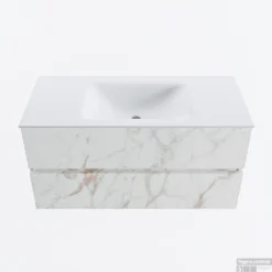 MONDIAZ VICA 100cm Badmeubel Onderkast Carrara 2 Lades. Wastafel CLOUD Midden 1 Kraangat, Kleur Talc.