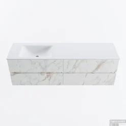 MONDIAZ VICA 160cm Badmeubel Onderkast Carrara 4 Lades. Wastafel CLOUD Links Zonder Kraangat, Kleur Talc.