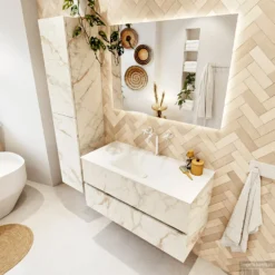 MONDIAZ VICA 100cm Badmeubel Onderkast Carrara 2 Lades. Wastafel CLOUD Midden 1 Kraangat, Kleur Talc. 9 MONDIAZ VICA 100cm Badmeubel Onderkast Carrara 2 Lades. Wastafel CLOUD Midden 1 Kraangat, Kleur Talc. -Zalig Baden Verkoopwinkel badkamermeubel vica carrara cloud talc set2 0010