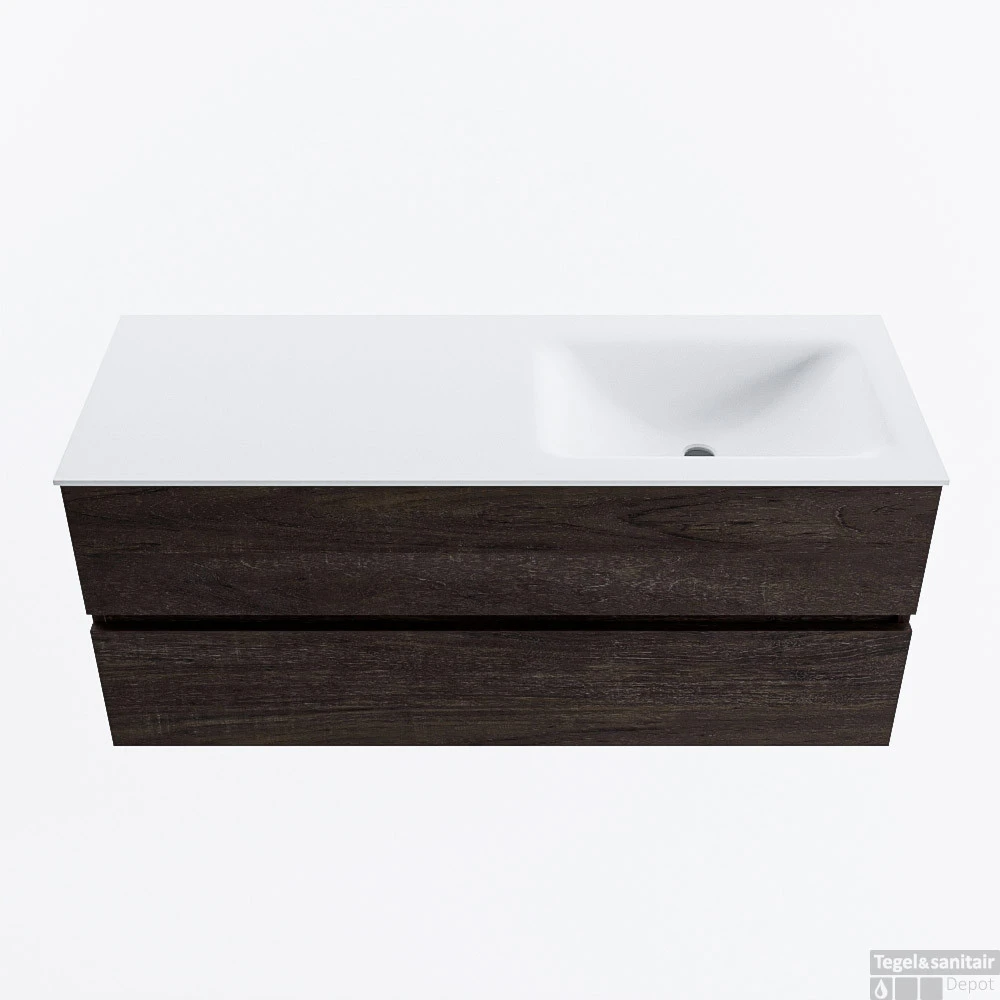 MONDIAZ VICA 120cm Badmeubel Onderkast Dark Brown 2 Lades. Wastafel CLOUD Rechts Zonder Kraangat, Kleur Talc. 1 MONDIAZ VICA 120cm Badmeubel Onderkast Dark Brown 2 Lades. Wastafel CLOUD Rechts Zonder Kraangat, Kleur Talc.