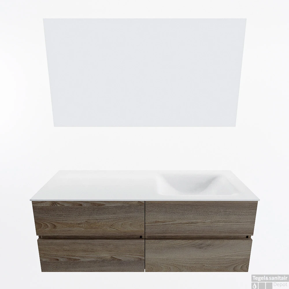 MONDIAZ VICA 130cm Badmeubel Onderkast Dark Brown Grey 4 Lades. Wastafel CLOUD Rechts Zonder Kraangat, Kleur Talc Met Spiegel LED. 4 MONDIAZ VICA 130cm Badmeubel Onderkast Dark Brown Grey 4 Lades. Wastafel CLOUD Rechts Zonder Kraangat, Kleur Talc Met Spiegel LED. - Afbeelding 4
