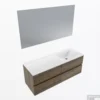 MONDIAZ VICA 130cm Badmeubel Onderkast Dark Brown Grey 4 Lades. Wastafel CLOUD Rechts Zonder Kraangat, Kleur Talc Met Spiegel LED.