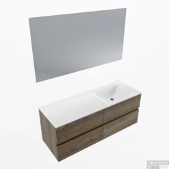 MONDIAZ VICA 130cm Badmeubel Onderkast Dark Brown Grey 4 Lades. Wastafel CLOUD Rechts Zonder Kraangat, Kleur Talc Met Spiegel LED.