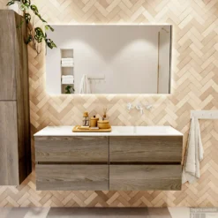 MONDIAZ VICA 130cm Badmeubel Onderkast Dark Brown Grey 4 Lades. Wastafel CLOUD Rechts Zonder Kraangat, Kleur Talc Met Spiegel LED. 12 MONDIAZ VICA 130cm Badmeubel Onderkast Dark Brown Grey 4 Lades. Wastafel CLOUD Rechts Zonder Kraangat, Kleur Talc Met Spiegel LED. -Zalig Baden Verkoopwinkel badkamermeubel vica dark brown grey cloud talc set1 0064