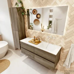 MONDIAZ VICA 130cm Badmeubel Onderkast Dark Brown Grey 4 Lades. Wastafel CLOUD Rechts Zonder Kraangat, Kleur Talc Met Spiegel LED. 10 MONDIAZ VICA 130cm Badmeubel Onderkast Dark Brown Grey 4 Lades. Wastafel CLOUD Rechts Zonder Kraangat, Kleur Talc Met Spiegel LED. -Zalig Baden Verkoopwinkel badkamermeubel vica dark brown grey cloud talc set2 0064