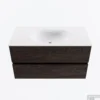MONDIAZ VICA 90cm Badmeubel Onderkast Dark Brown 2 Lades. Wastafel MOON Midden 1 Kraangat, Kleur Talc.