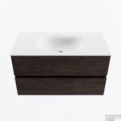 MONDIAZ VICA 90cm Badmeubel Onderkast Dark Brown 2 Lades. Wastafel MOON Midden 1 Kraangat, Kleur Talc.