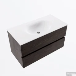 MONDIAZ VICA 90cm Badmeubel Onderkast Dark Brown 2 Lades. Wastafel MOON Midden 1 Kraangat, Kleur Talc. -Zalig Baden Verkoopwinkel badkamermeubel vica dark brown moon talc google2 0008